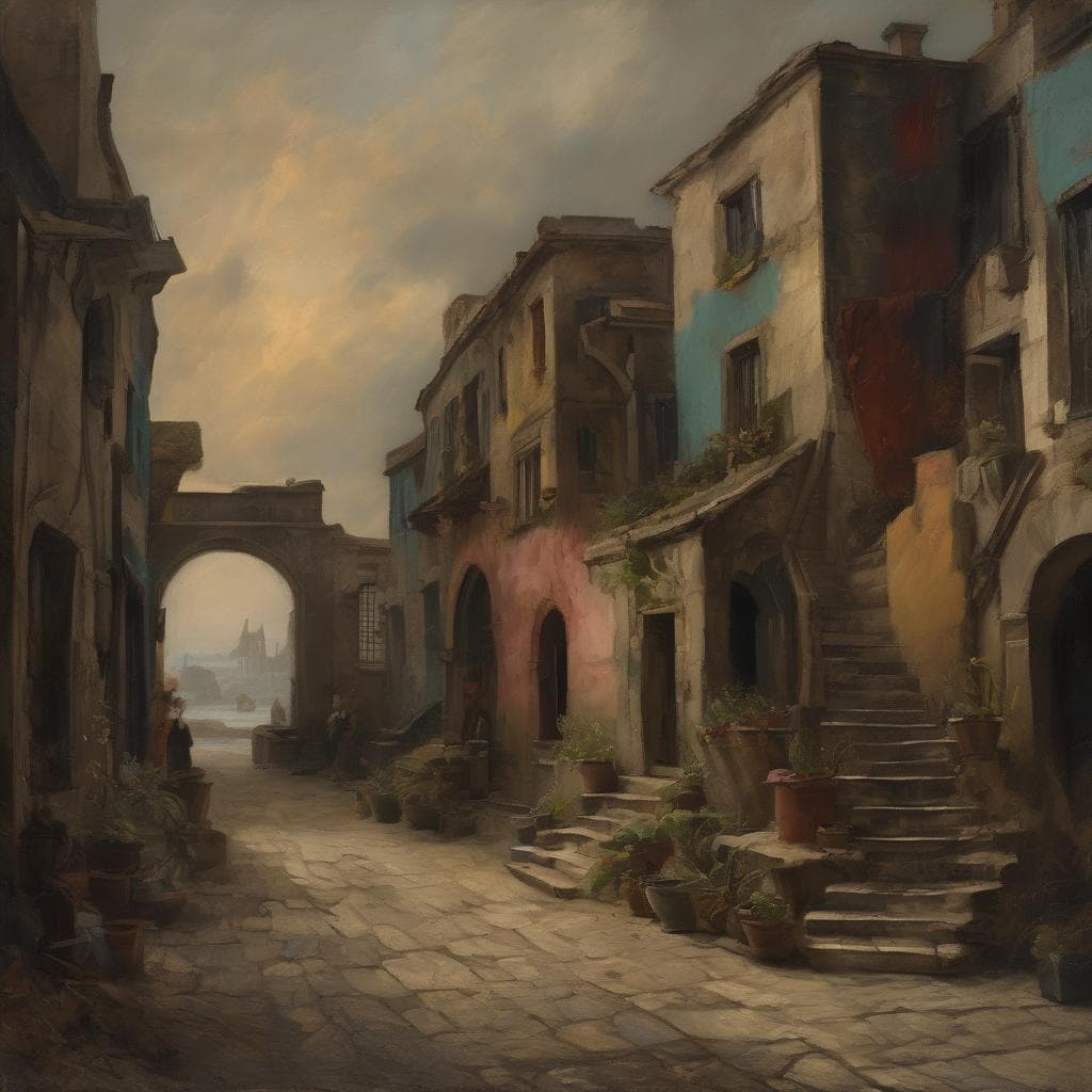 Παλιό ερείπιο και στενά δρομάκια στη πόλη της Ευρώπης, με ανατολίτικο στιλ και παραδοσιακή αρχιτεκτονική.